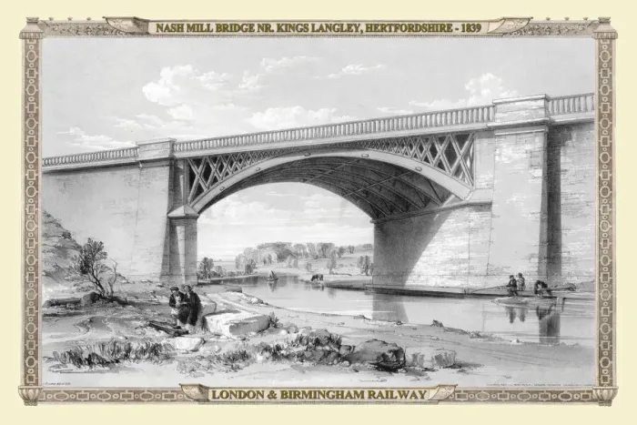 Framed Print : Views on the London to Birmingham Railway - Nash Mill Bridge near Kings Langley 1839 Framed Print : Views on the London to Birmingham Railway - Nash Mill Bridge near Kings Langley 1839