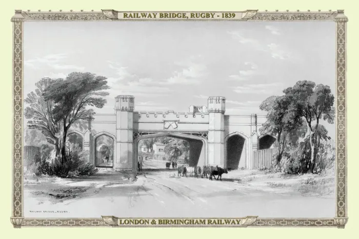 Framed Print : Views on the London to Birmingham Railway - Railway Bridge at Rugby 1839 Framed Print : Views on the London to Birmingham Railway - Railway Bridge at Rugby 1839