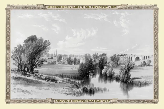 Framed Print : Views on the London to Birmingham Railway - Sherbourne Viaduct near Coventry 1839