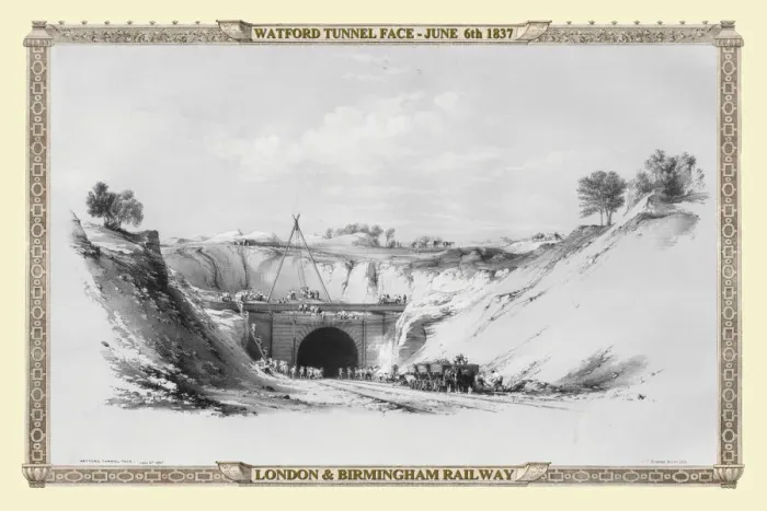 Framed Print : Views on the London to Birmingham Railway - Watford Tunnel Face 1837 Framed Print : Views on the London to Birmingham Railway - Watford Tunnel Face 1837
