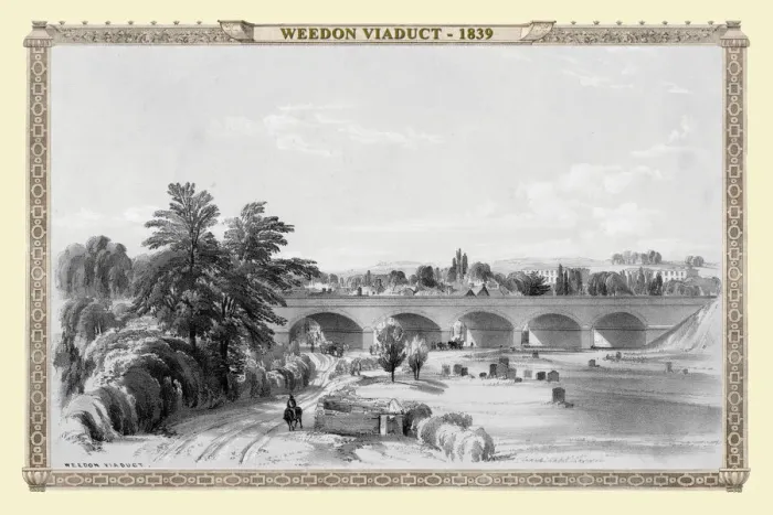 Framed Print : Views on the London to Birmingham Railway - Weedon Viaduct 1839 Framed Print : Views on the London to Birmingham Railway - Weedon Viaduct 1839