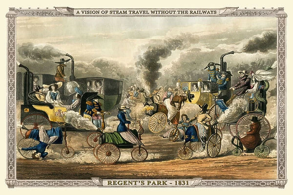 A Vision of Steam Travel Without The Railways - Regents Park 1831 (Alken's Illustrations of Modern Prophecy)