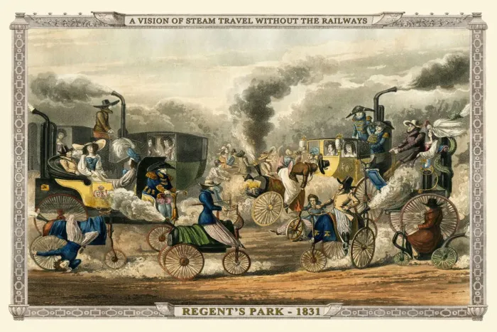 Framed Print : A Vision of Steam Travel Without The Railways - Regents Park 1831 (Alkens Illustrations of Modern Prophecy)