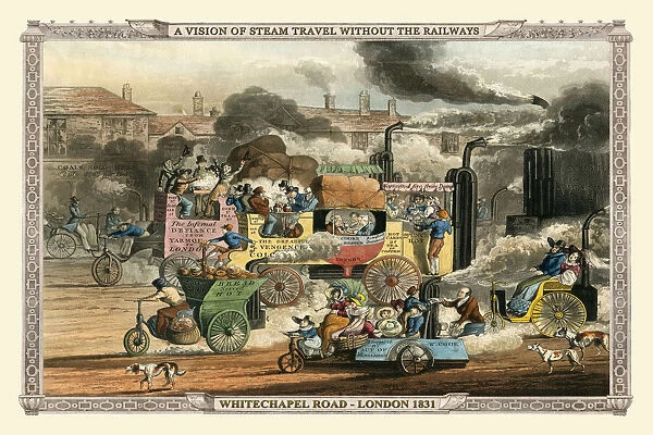 A Vision of Steam Travel Without The Railways - White Chapel 1830 ( Alkens Illustrations of Modern Prophect)