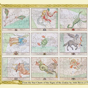 Complete Set of Bevis Star Charts of the Signs of the Zodiac in Early Color