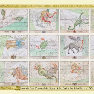 Complete Set of Bevis Star Charts of the Signs of the Zodiac in Early Color