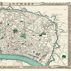 George Bradshaws Plan of Antwerp, Belgium 1896