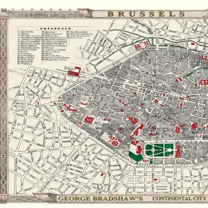 George Bradshaws Plan of Brussels, Belgium 1896