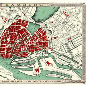 George Bradshaws Plan of Hamburg, Germany 1896