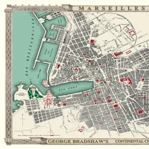 George Bradshaws Plan of Marseilles, France 1896