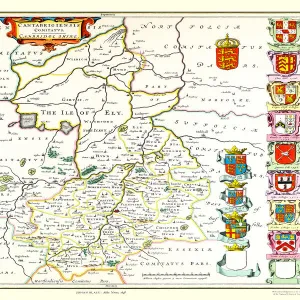 Old County Map of Cambridgeshire 1648 by Johan Blaeu from the Atlas Novus