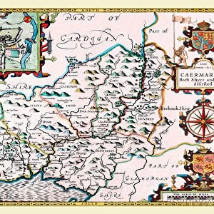 Old County Map of Carmarthenshire 1611 by John Speed