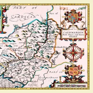 Old County Map of Carmarthenshire 1611 by John Speed