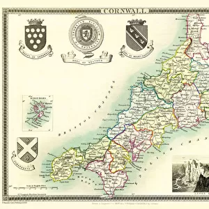 Old County Map of Cornwall 1836 by Thomas Moule