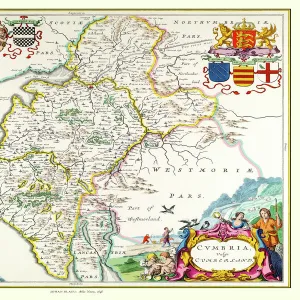 Old County Map of Cumbria 1648 by Johan Blaeu from the Atlas Novus