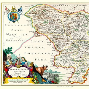 Old County Map of Derbyshire 1648 by Johan Blaeu from the Atlas Novus