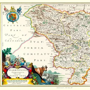 Old County Map of Derbyshire 1648 by Johan Blaeu from the Atlas Novus