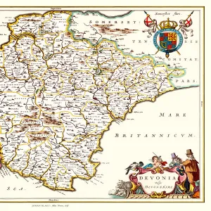 Old County Map of Devonshire 1648 by Johan Blaeu from the Atlas Novus