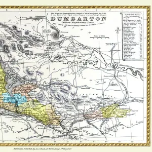 Old County Map of Dunbartonshire, formally called Dumbartonshire, Scotland 1847 by A&C Black