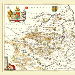 Old County Map of Durham 1648 by Johan Blaeu from the Atlas Novus