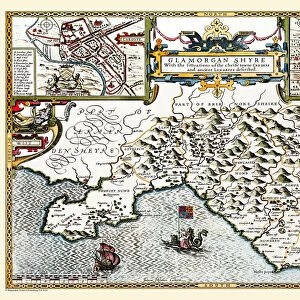 Old County Map of Glamorganshire, Wales 1611 by John Speed