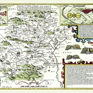 Old County Map of Hertfordshire 1611 by John Speed