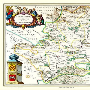 Old County Map of Hertfordshire 1648 by Johan Blaeu from the Atlas Novus