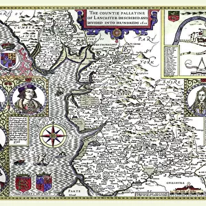 Old County Map of Lancashire 1611 by John Speed