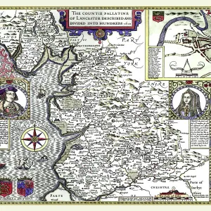 Old County Map of Lancashire 1611 by John Speed