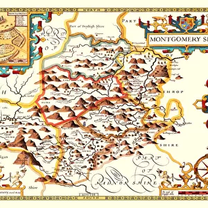 Old County Map of Montgomeryshire 1611 by John Speed