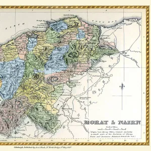 Old County Map of Moray and Nairn Scotland 1847 by A&C Black