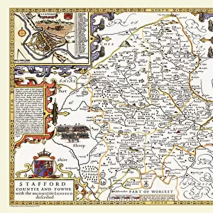 Old County Map of Staffordshire 1611 by John Speed