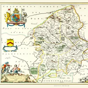 Old County Map of Staffordshire 1648 by Johan Blaeu from the Atlas Novus