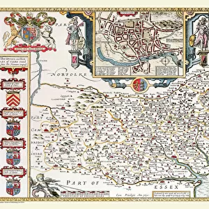 Old County Map of Suffolk 1611 by John Speed