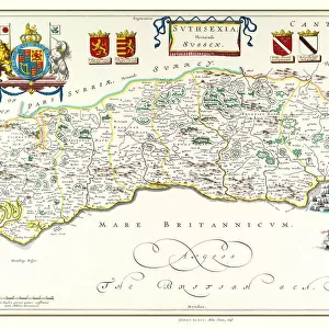 Old County Map of Sussex 1648 by Johan Blaeu from the Atlas Novus