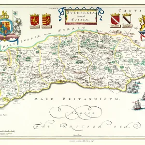 Old County Map of Sussex 1648 by Johan Blaeu from the Atlas Novus