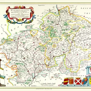 Old County Map of Warwickshire 1648 by Johan Blaeu from the Atlas Novus