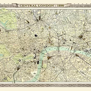 Old Map of Central London 1898 from the Royal Atlas by Bartholomew