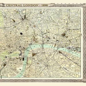 Old Map of Central London 1898 from the Royal Atlas by Bartholomew