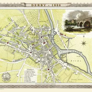 Mapa antiguo de Derby 1806 por Cole y Roper.