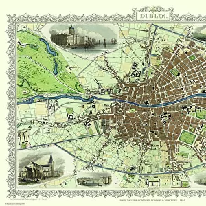Old Map of Dublin Ireland 1851 by John Tallis