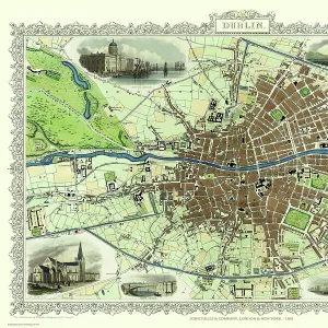 Old Map of Dublin Ireland 1851 by John Tallis