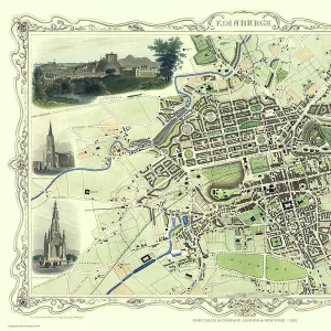 Old Map of Edinburgh Scotland 1851 by John Tallis