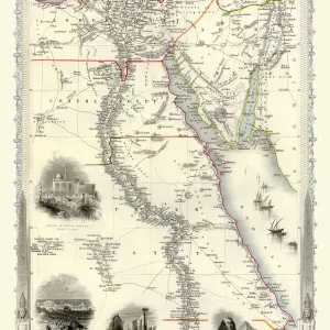 Old Map of Egypt and Arabia Petraea 1851 by John Tallis