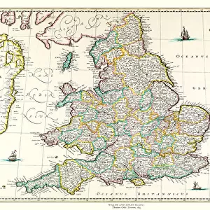 Old Map of England 1635 by Willem & Johan Blaeu from the Theatrum Orbis Terrarum