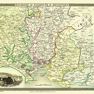 Old Map of the Environs of Plymouth and Devonport 1836 by Thomas Moule