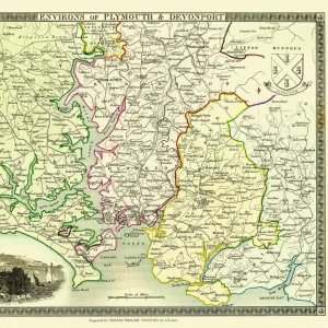 Old Map of the Environs of Plymouth and Devonport 1836 by Thomas Moule