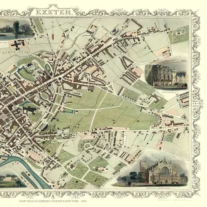 Old Map of Exeter 1851 by John Tallis