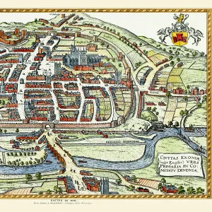 Old Map of Exeter by Braun and Hogenburg 1618