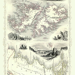 Old Map of Falkland Islands and Patagonia 1851 by John Tallis